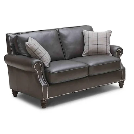 Leather Loveseat with Rolled Arms and Nailheads